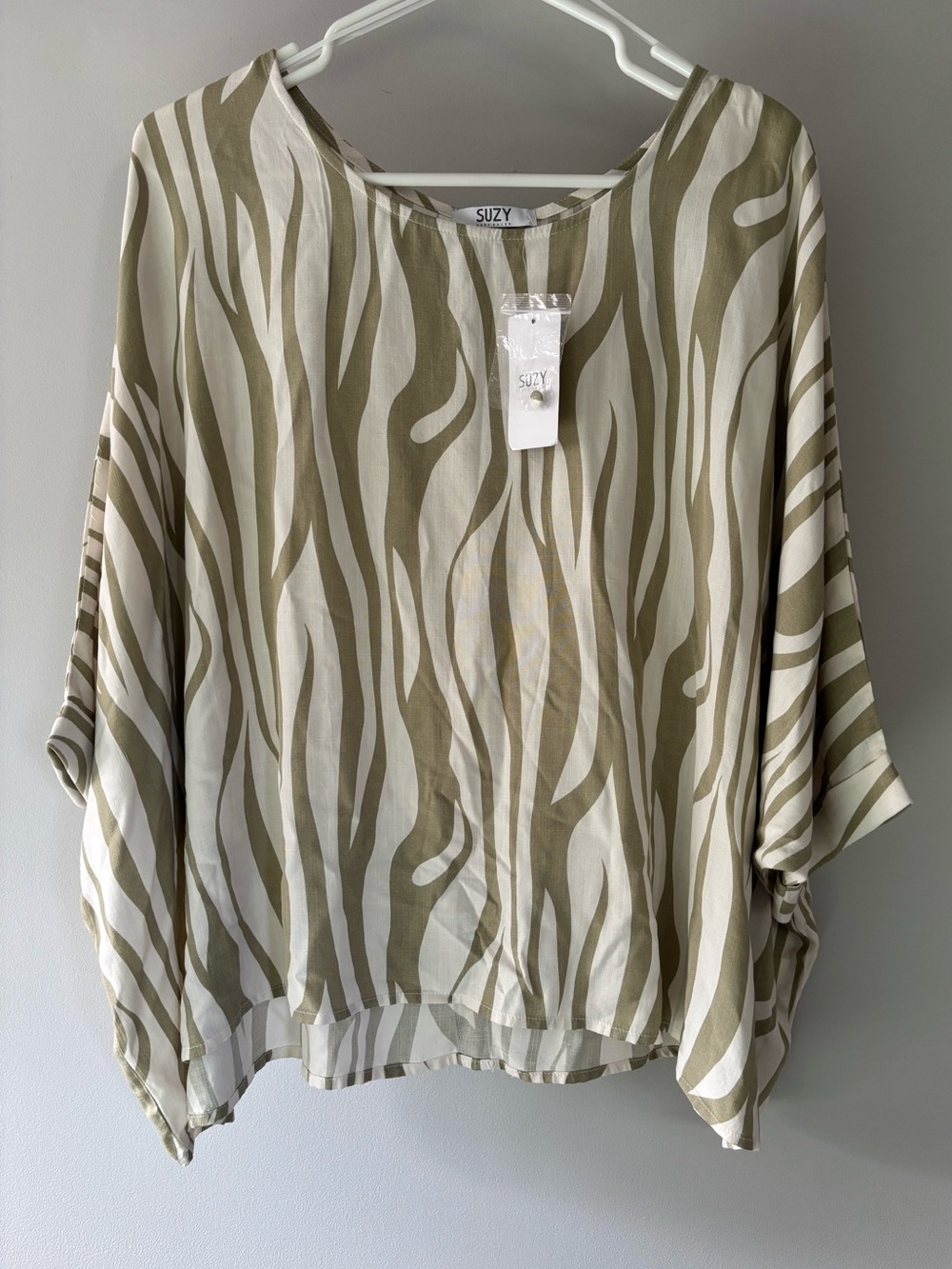 Olive & White Zebra Print Lightweight Women’s Top